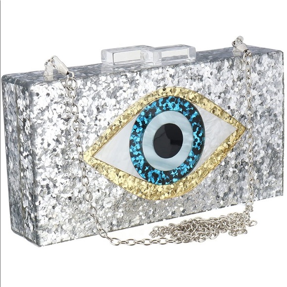 Handbags - Glitter Blue eye acrylic clutch purse new